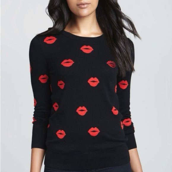 French Connection Black Sweater With Red Lip Design